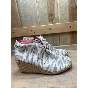 TOMS Womens Size 8.5 Lace-Up Wedge Booties Zebra Print Canvas Espadrilles